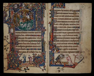 Ms 1-2005, ff.139v-140r: La anunciación a los pastores, inicial historiada 