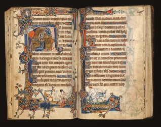 Ms 1-2005, ff.182v-183r: David orando, inicial historiada del Macclesfield Psalter, Uso de Sarum, East Anglia, c.1330