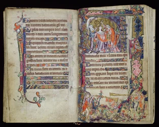 Ms 1-2005, ff.38v-39r: La Unción de David, inicial historiada D del Macclesfield Psalter, Uso de Sarum, East Anglia, c.1330