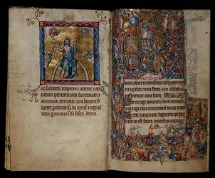 Ms 1-2005, ff.8v-9r: Cristo en el Juicio y el Árbol de Jesé, del Salterio de Macclesfield, Uso de Sarum, East Anglia, c.1330
