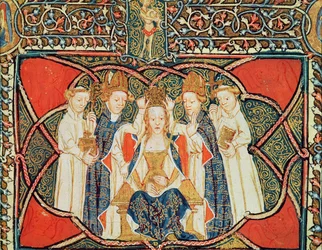 Ms 197, f. 19v: Coronación de una reina, del Liber Regalis