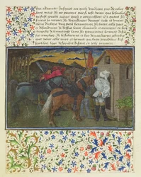 Ms. 2597 Corazón, Deseo y Generosidad, tarde en la noche, frente a la Celda del Ermitaño, edición facsímil de Livre du Coeur d