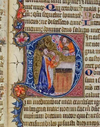 Salmo 38, David señalando su boca, del Salterio de la Abadía de Ramsey, c.1380