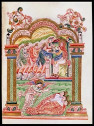 Ms 274 (Y-6) fol.37 El Sueño y la Adoración de los Magos, del Misal de Roberto de Jumieges, c.1016