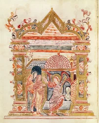 Ms 274 (Y-6) fol.72v Las Santas Mujeres en la Tumba, del Misal de Roberto de Jumieges, c.1016