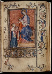 Ms 48, f.86r: El propietario del manuscrito rezando a la Virgen y al Niño, de las Horas Carew-Poyntz, Uso de Sarum, c.1390-1400