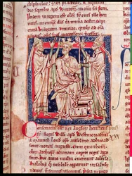 Ms 6712 (A.6.89) fol.129r Enrique I (1068-1135), miniatura de Flores Historiarum, por Matthew Paris, 1250-52