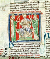 Ms 6712 (A.6.89) fol.135v Enrique II (1133-89) miniatura de Flores Historiarum, por Matthew Paris, 1250-52