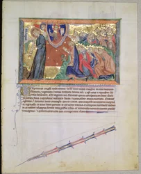 El séptimo ángel tocando su trompeta y los 24 ancianos adorando a Dios, del Apocalipsis de Gulbenkian, c.1265-70