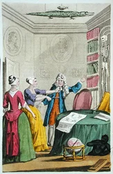 Nan Holland y Tristram Savage roban al Dr. Trotter en Moorfields, ilustración de «Lives and Adventures of the Most Celebrated Highwaymen and Street Robbers...», publicado en 1822