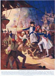 Nelson en la batalla del Nilo, ilustración de Hutchinson