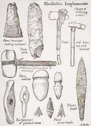 Utensilios neolíticos, ilustración de «The Outline of History», de H. G. Wells, volumen I, publicado en 1920