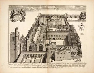 New College, lámina 19 de Oxonia Illustrata por David Loggon, Oxford 1675