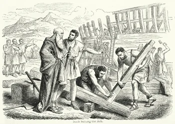 Noé construyendo el Arca (grabado)