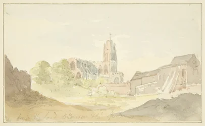 Vista noreste de St Mary Redcliffe desde el jardín Harford Anderson