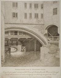 Vista norte de la Puerta de los Traidores, Torre de Londres, publicada por Nathaniel Smith 1798