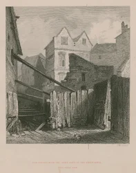 Casas antiguas con la parte abierta de Fleet Ditch cerca de Field Lane