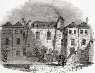La casa de Oliver Cromwell, Clerkenwell Close, Londres, Inglaterra, de Old England: A Pictorial Museum, pub. 1847