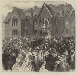 Inauguración del Hospital Albert y develación de la Estatua del difunto Príncipe Consorte, en Bishops Waltham, en presencia del Príncipe Arturo y las Princesas Helena y Luisa