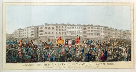 Vista panorámica. Su Majestad la Reina Carolina yendo en estado a la Catedral de San Pablo, 20 de noviembre de 1820, pub. 1821