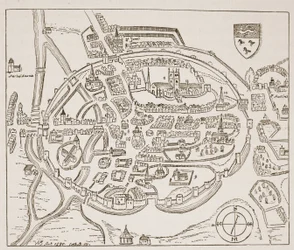 Vista panorámica de Canterbury en el siglo XVI, ilustración de The Church of England: A History for the People por H.D.M. Spence-Jones