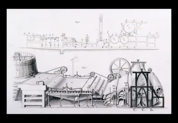 Máquina de fabricación de papel de Cyclopaedia of Useful Arts & Manufactures, editado por Charles Tomlinson, c.1880s