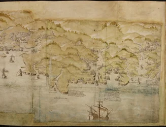 Parte de un mapa panorámico de la costa desde Land