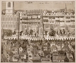 Parte de la procesión de la coronación de Eduardo VI, 1547, según una acuarela del siglo XVI