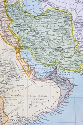 Mapa parcial del Medio Oriente mostrando el Mar Rojo, el Golfo Pérsico y el Cuerno de África en la década de 1890, de 