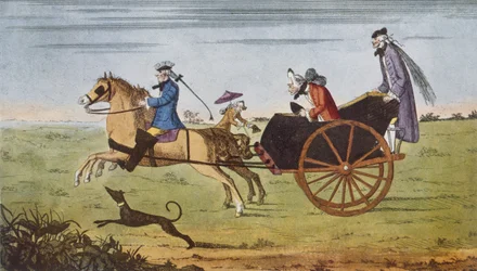 Pasajero en un coche de caballos, "La carretera y sus vehículos...", de Hilaire Belloc