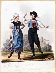 Baile campesino en Eger, Bohemia, grabado por William Poole, 1804