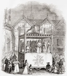 Representación de una obra de teatro de la pasión del siglo XV - El proceso y la crucifixión de Cristo - por la Smith