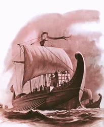 Flota fenicia navegando por la costa oeste de África alrededor del 500 a.C.