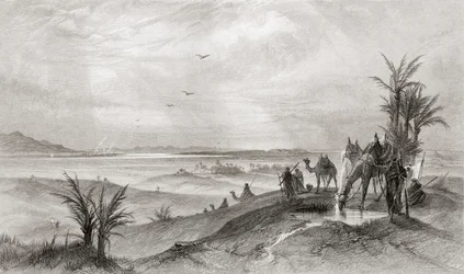 Pi Hahiroth y el Mar Rojo, donde acamparon los israelitas durante su éxodo de Egipto, de "The Imperial Bible Dictionary", publ. 1889 (impreso).