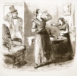Bocetos pintorescos de Londres: La casa de huéspedes, de The Illustrated London News, 1849