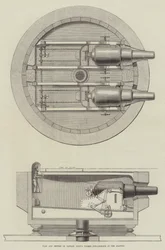 Plano y sección del carro de cañón de torreta del Capitán Scott en el Glatton