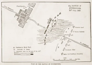 Plano de la Batalla de Futtehpore, 12 de julio de 1857, de la Historia Ilustrada de Inglaterra de Cassell