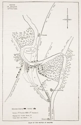 Plano de la Batalla de Meanee, ilustración de la Historia Ilustrada de Inglaterra de Cassell