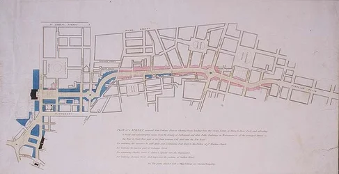 Plan presentado a la Cámara de los Comunes de una calle propuesta desde Charing Cross hasta Portland Place, conduciendo a la Corona en Marylebone Park