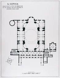 Plano para mostrar la orientación del nártex y las unidades de mosaico descritas, de The Mosaics of Haghia Sophia at Istambul por Thomas Whittemore