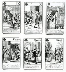 Cartas de juego que representan los eventos de la Armada Española, 1699