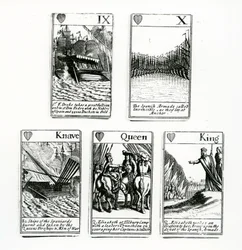 Cartas de juego que representan los eventos de la Armada Española, 1699