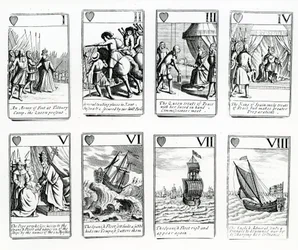 Cartas de juego que representan los eventos de la Armada Española, 1699