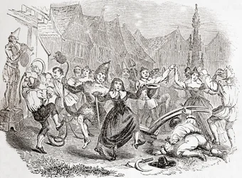 Celebraciones del Lunes de Arado, el baile de Bessie y el Payaso, de la Vieja Inglaterra: A Pictorial Museum, pub. 1847