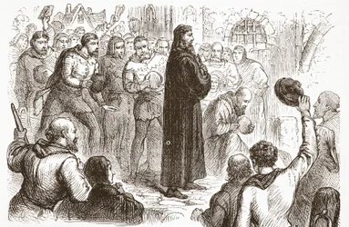 Demostración popular en el Palacio de Lambeth a favor de Wicliffe, ilustración de La Historia del Protestantismo por James Aitken Wylie (1808-1890), pub. 1878