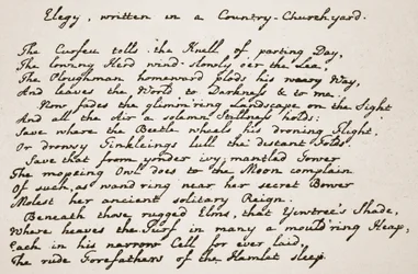 Parte de la Elegía de Gray, en la letra del poeta, ilustración de The Church of England: A History for the People por H.D.M. Spence-Jones