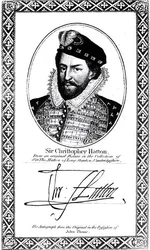Retrato y firma de Sir Christopher Hatton (1540-91)