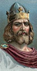 Retrato de Alfredo el Grande (Alfred the Great, 849-899), Rey de Wessex, siglo IX d.C. - De la serie "Leaders of Men" - Cromolitografía - Escuela Inglesa, siglo XX