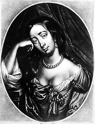 Retrato de Barbara Villiers, Duquesa de Cleveland (1641-1709) grabado por Richard Earlom (1743-1822) de Personajes Ilustres en la Historia Británica