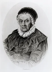 Retrato de Caroline Herschel (1750-1848) a la edad de 92 años, grabado por Joseph Brown